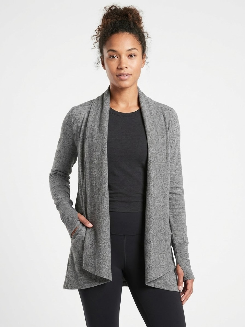 Athleta Charcoal Open-Front Cardigan Sweater